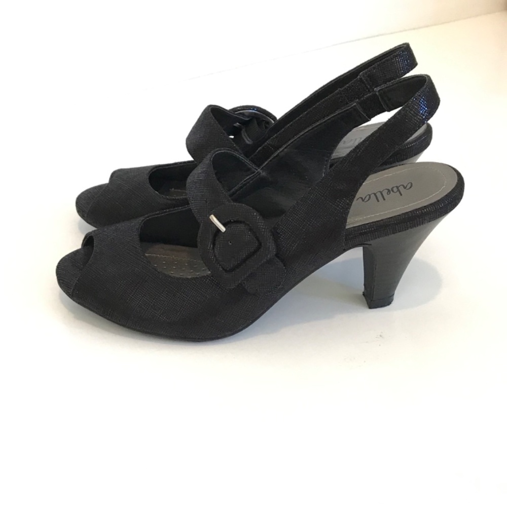 ABELLA Comfort Heels Dress Sandals Slingback Peep Toe Black Women’s Size 7 - Picture 12 of 16
